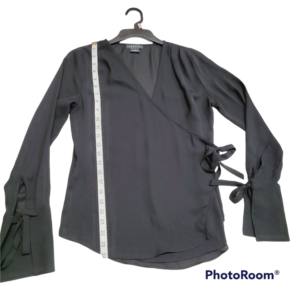 Trouve black sheer‎ long sleeve wrap top - Picture 8 of 10